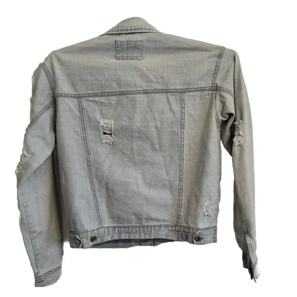 Forever 21 Los Angeles Women's Size Small Button Distressed Denim Jacket - Picture 2 of 10